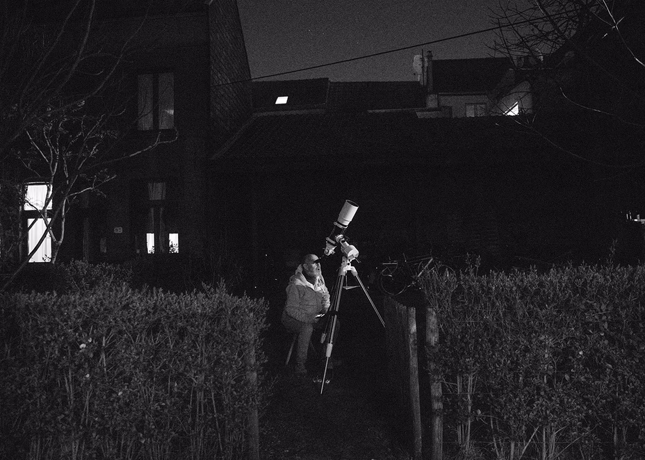 Henk at his telescope, Ghent, Belgium, 2020
